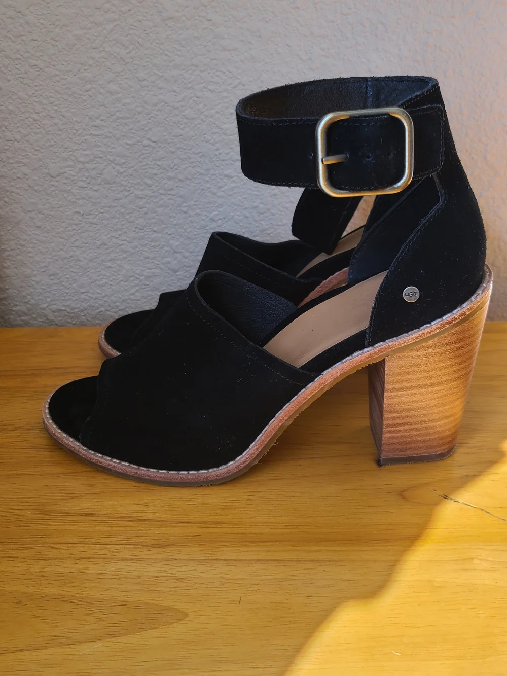 UGG Aja Black Suede Ankle Strap Heels - Picture 8 of 14